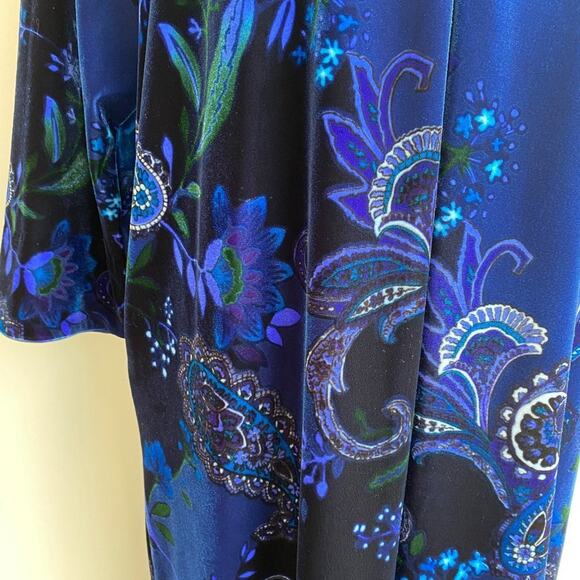 Oscar De La Renta VELVET Paisley Zip Vneck Pocket Maxi Nightgown Sleep Blue sz L - Picture 5 of 10
